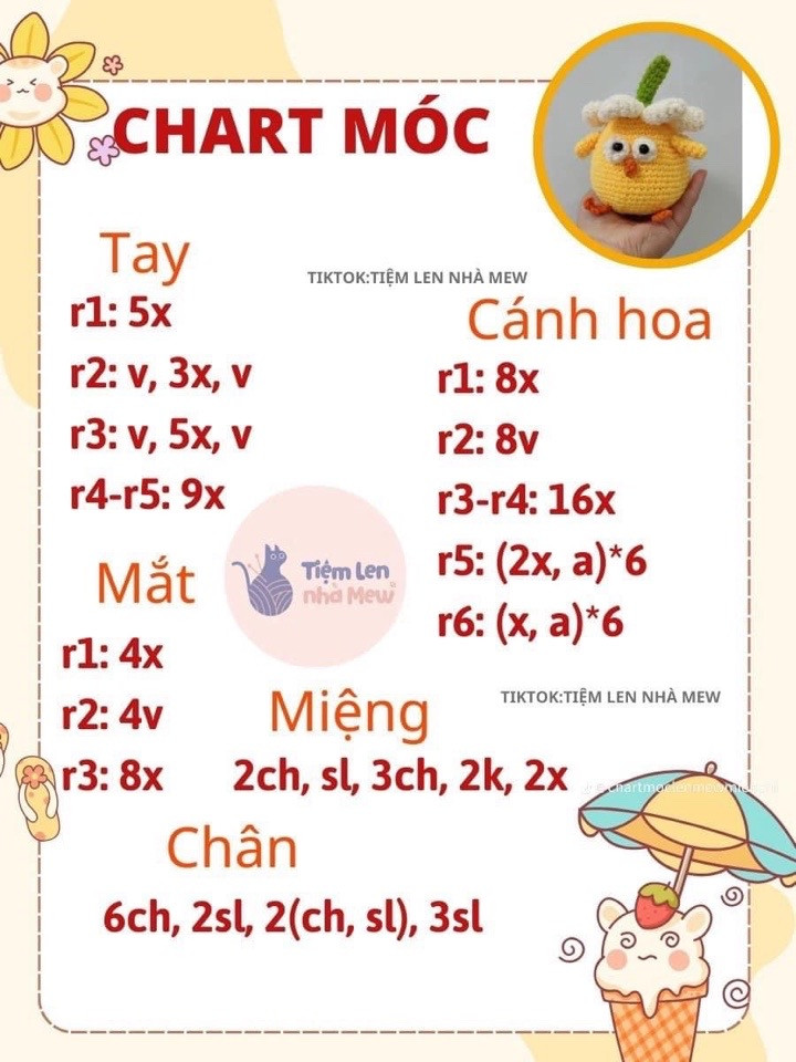 Chart móc vịt tiểu thư, gà con, vịt lá mầm, gà đội hoa, gà con đi tắm,