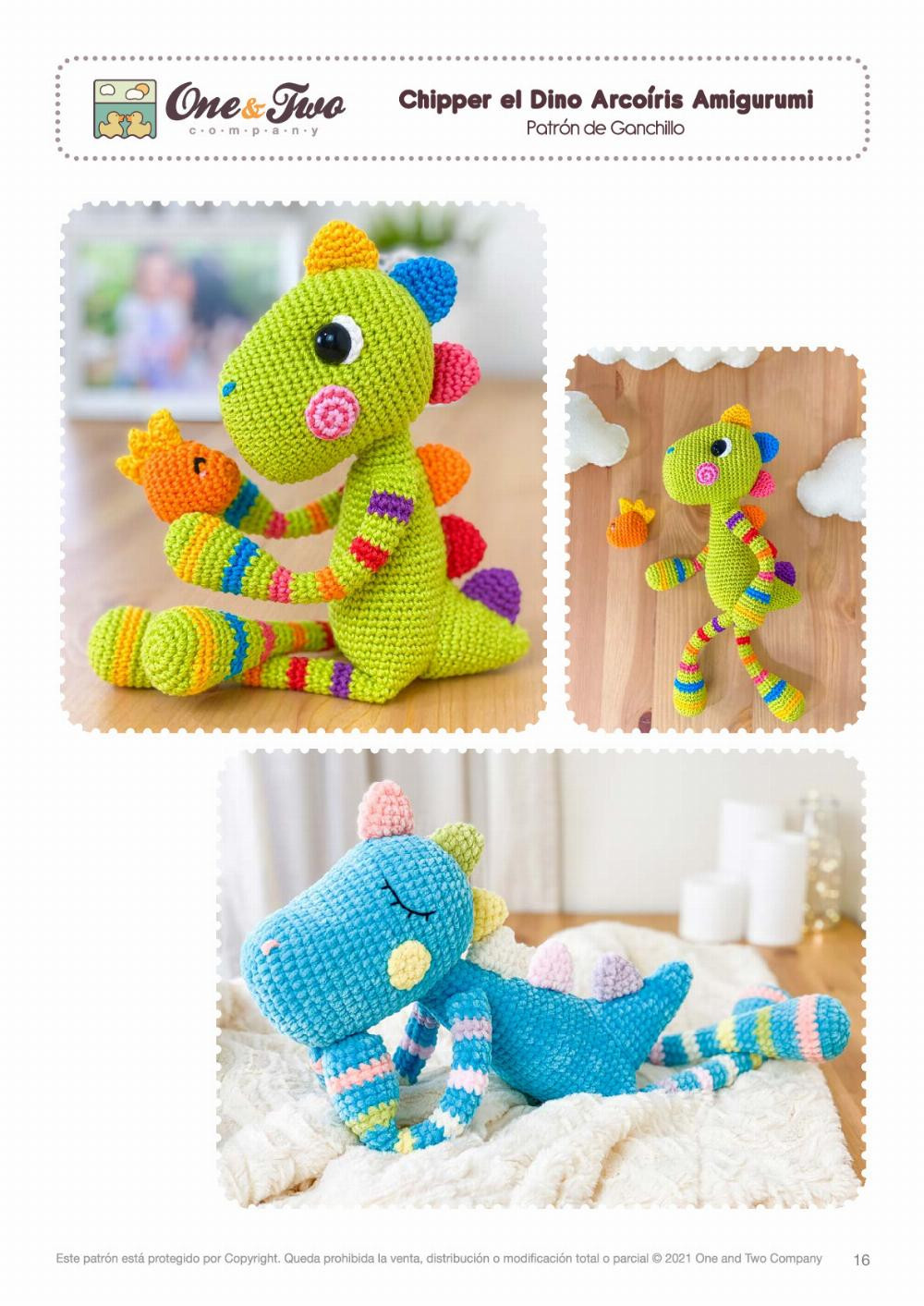 chipper el dino arcoiris amigurumi, dinosaur