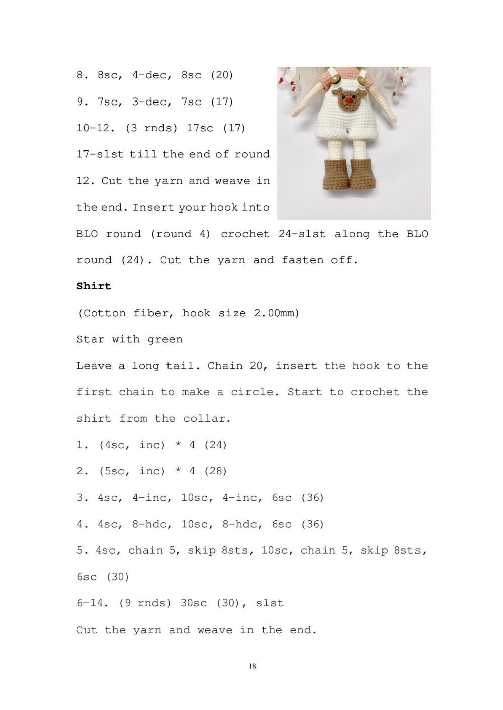 Chlo é Doll Chloé, Crochet pattern for a white-haired doll wearing a deer hat and wearing overalls