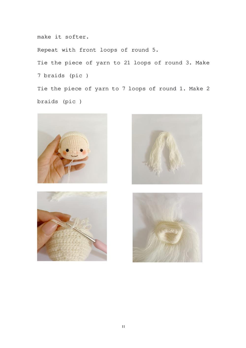 Chlo é Doll Chloé, Crochet pattern for a white-haired doll wearing a deer hat and wearing overalls