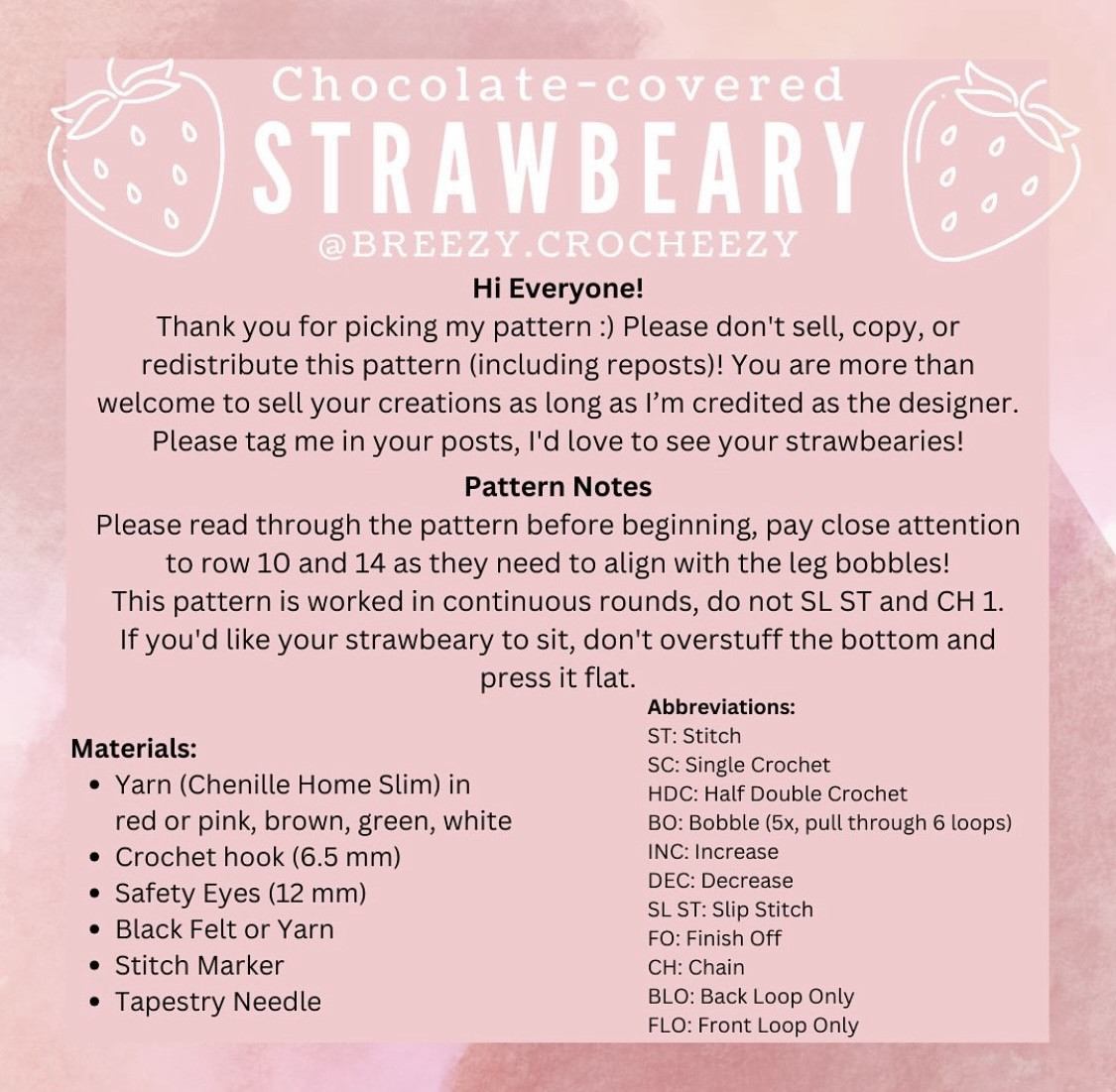 chocolate covered strawbeary free pattern