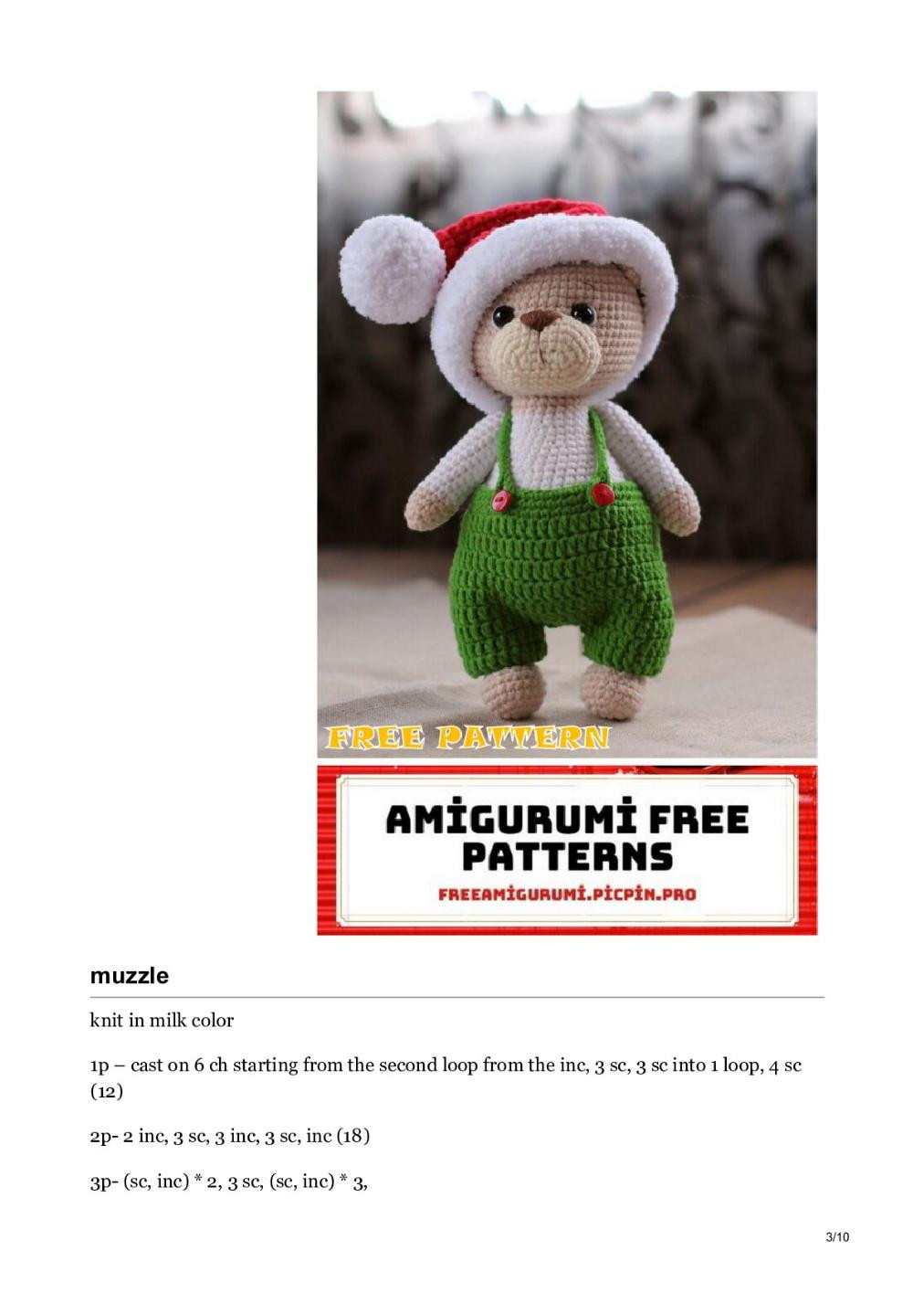 Christmas Bear Amigurumi Free Crochet Pattern