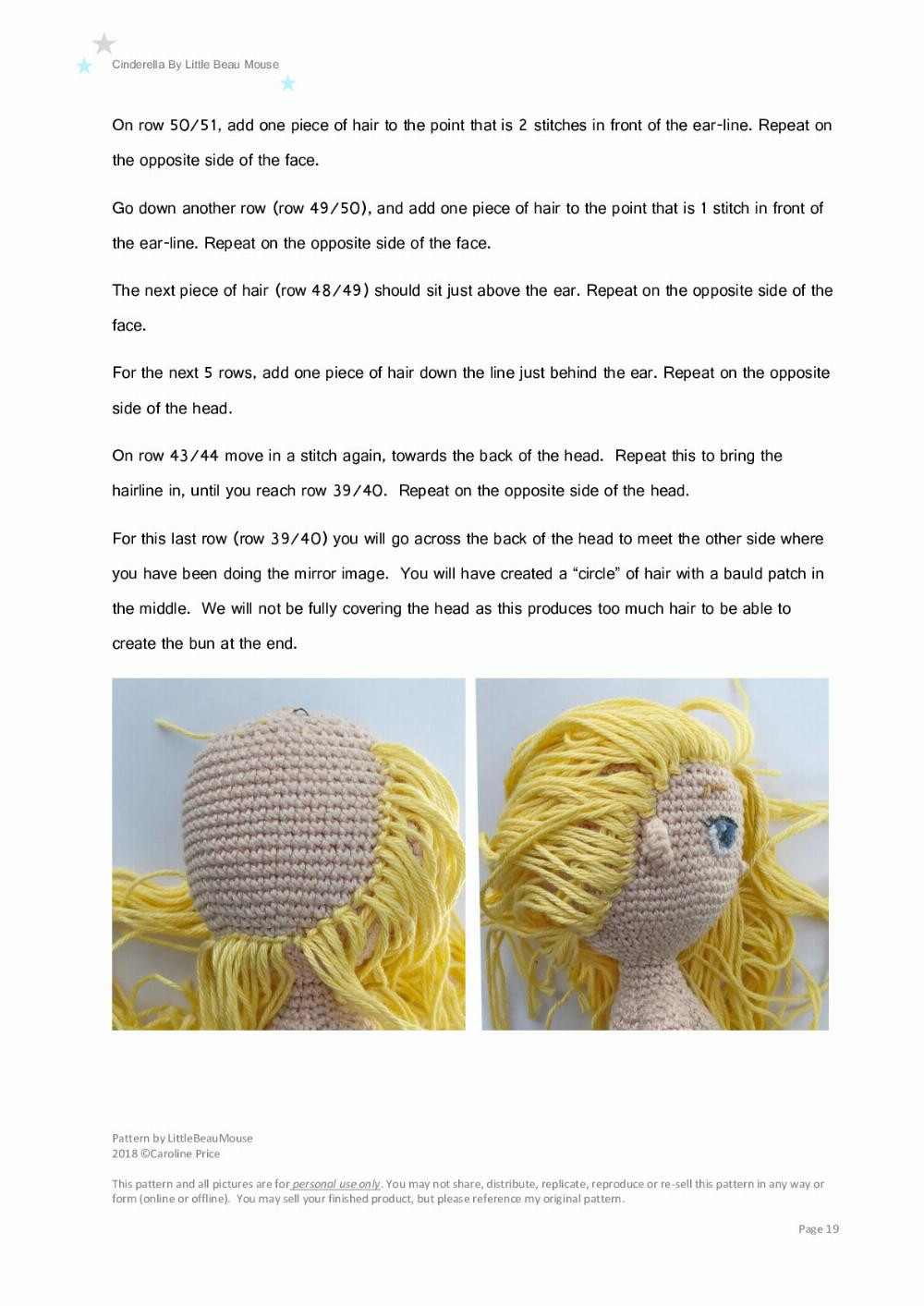 Cinderella, Crochet pattern for a blonde princess wearing a blue dress