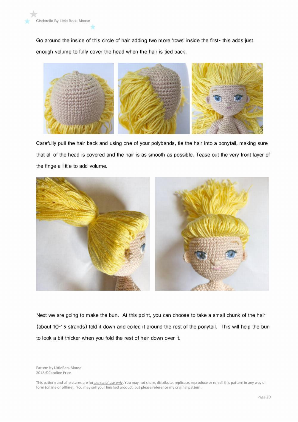 Cinderella, Crochet pattern for a blonde princess wearing a blue dress