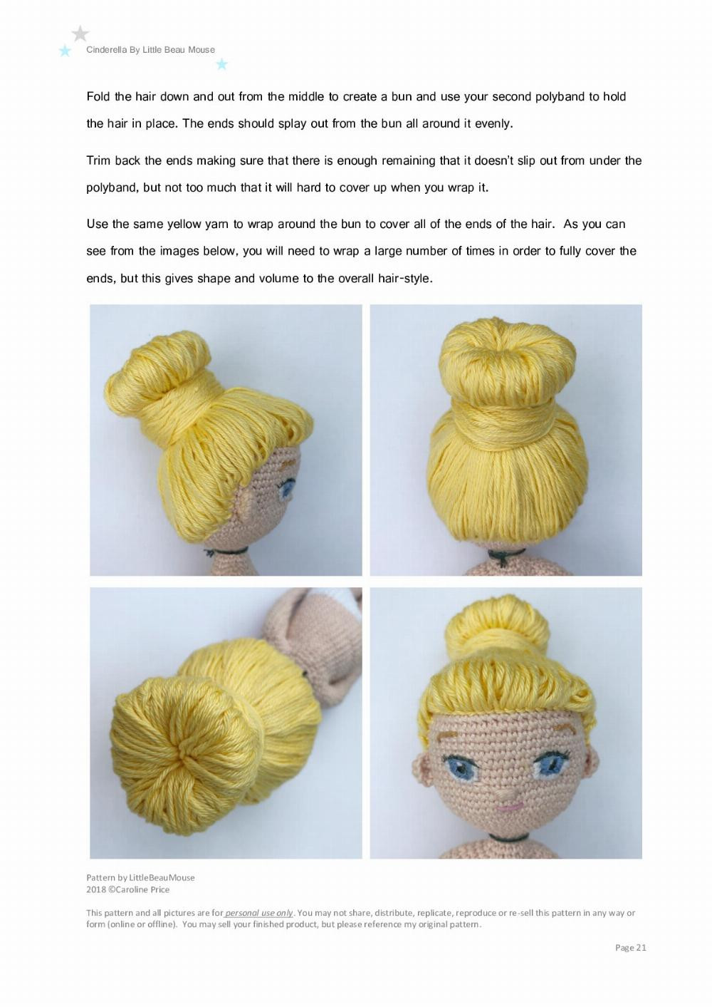 Cinderella, Crochet pattern for a blonde princess wearing a blue dress