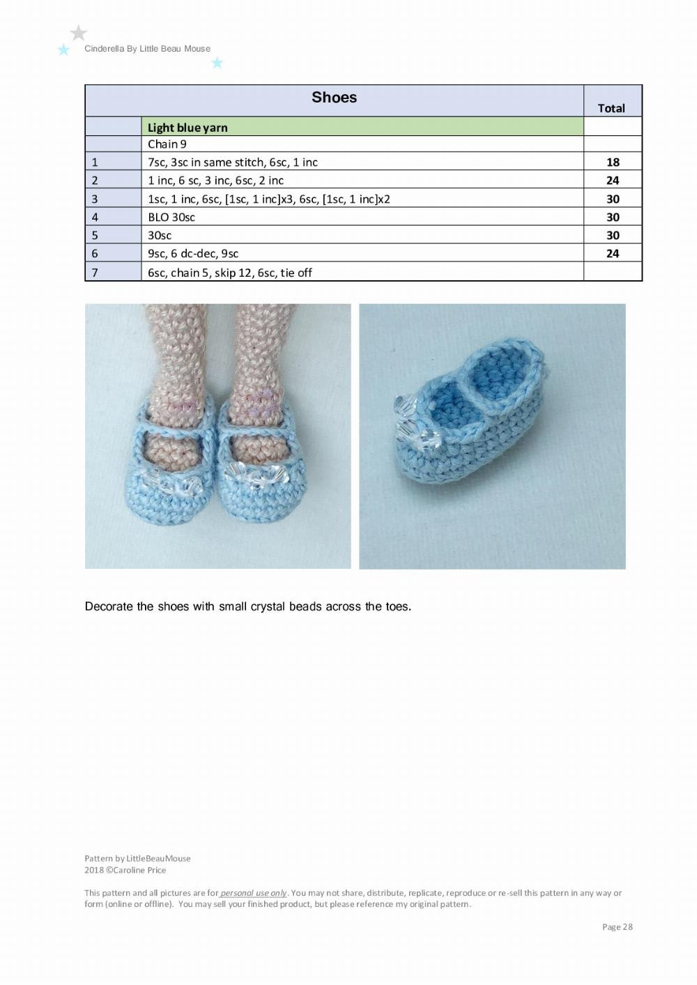 Cinderella, Crochet pattern for a blonde princess wearing a blue dress