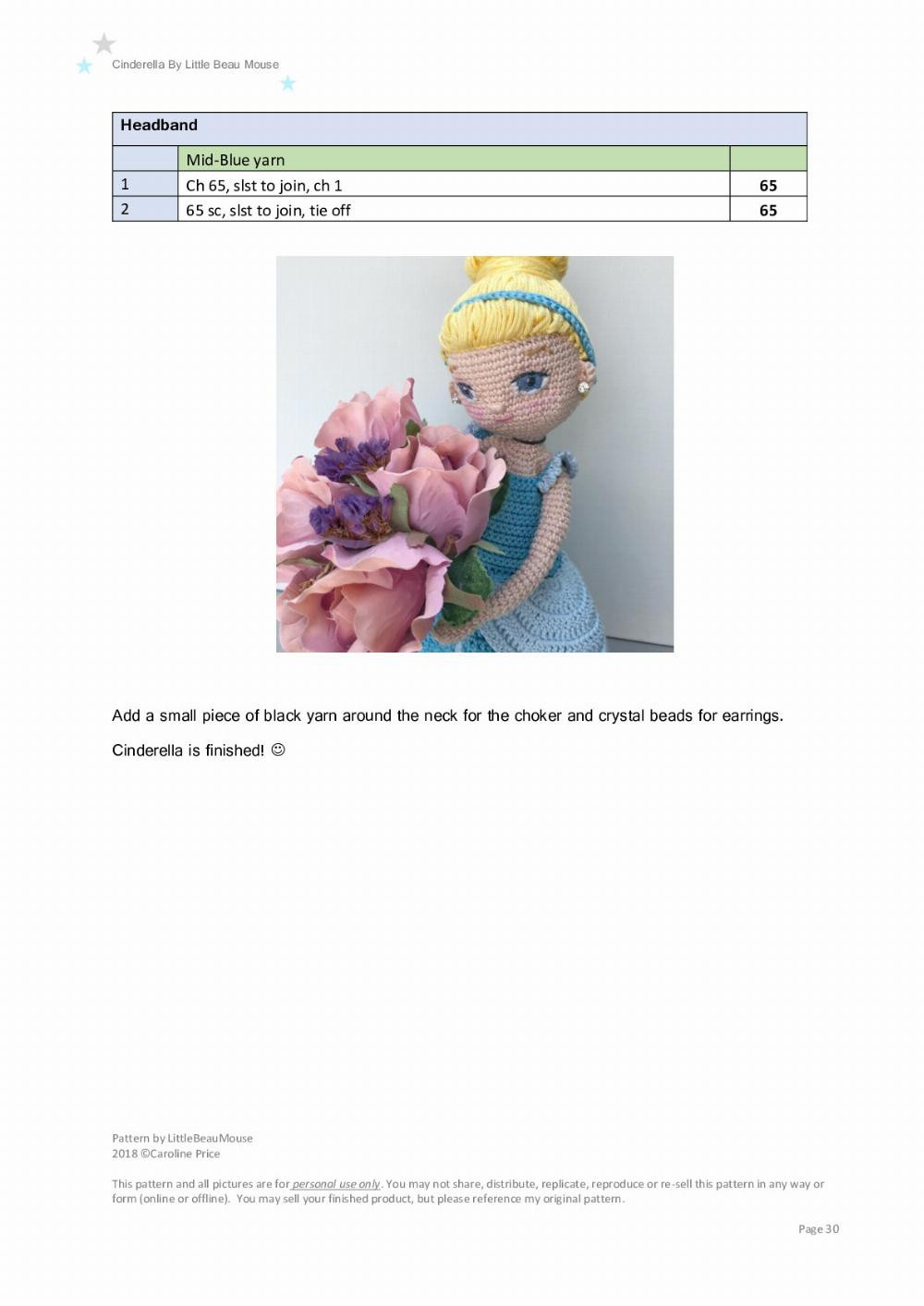 Cinderella, Crochet pattern for a blonde princess wearing a blue dress