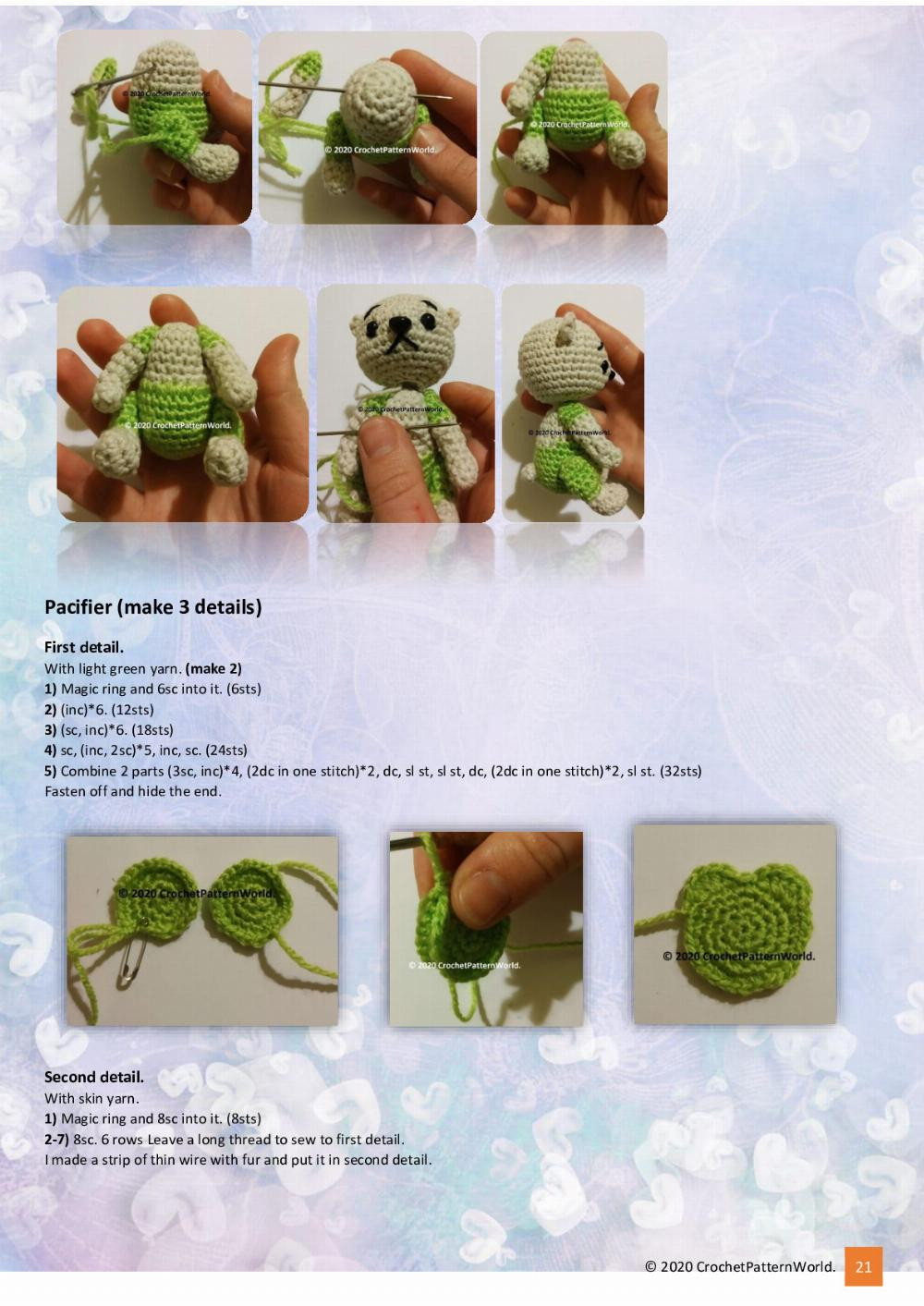 crochet baby doll pattern, baby sucks a pacifier