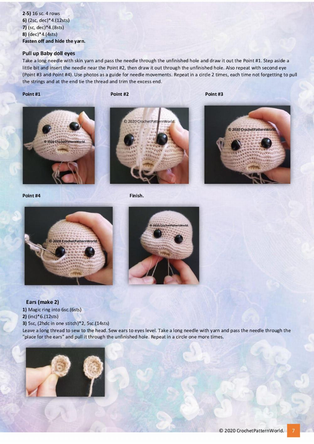 crochet baby doll pattern, baby sucks a pacifier