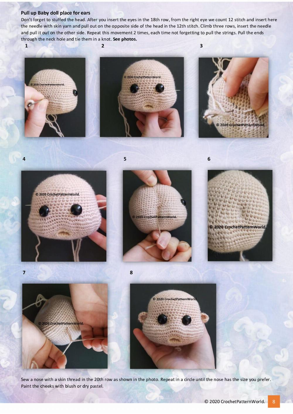 crochet baby doll pattern, baby sucks a pacifier