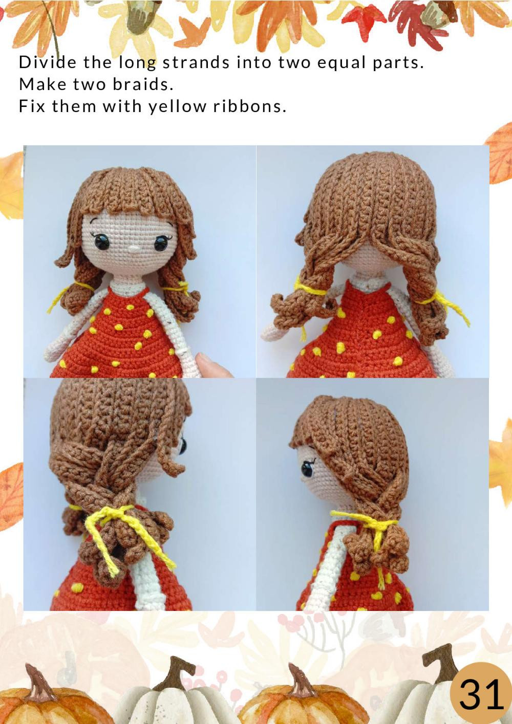 crochet pattern Autumn Doll, Baby girl doll wearing a red dress, scarf and wool hat