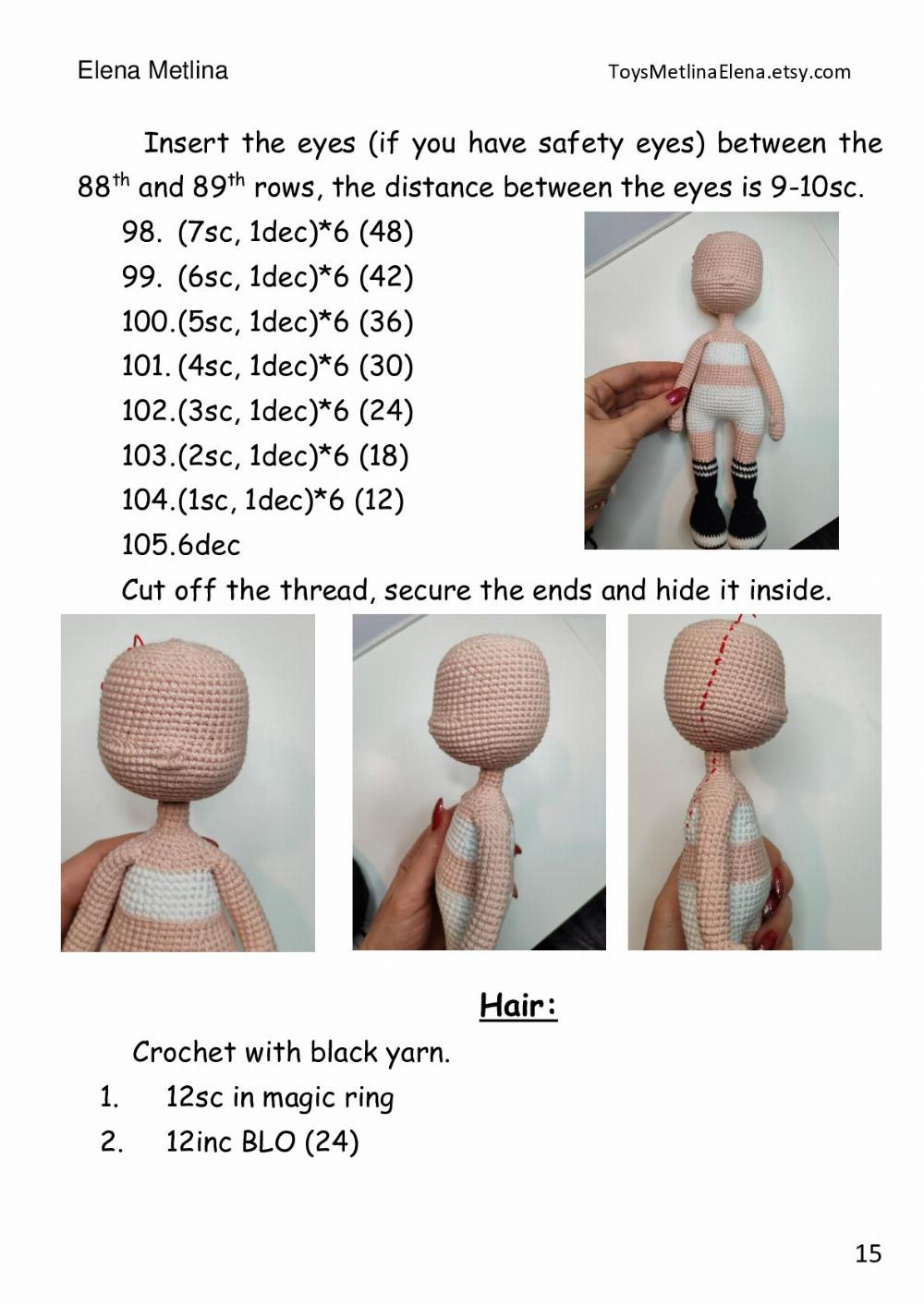 Crochet pattern «Doll with clothes », Girl doll crochet pattern with black outfit