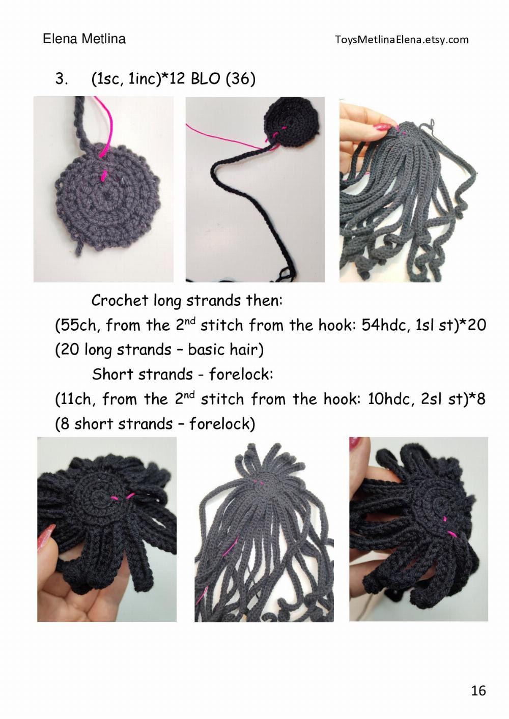 Crochet pattern «Doll with clothes », Girl doll crochet pattern with black outfit