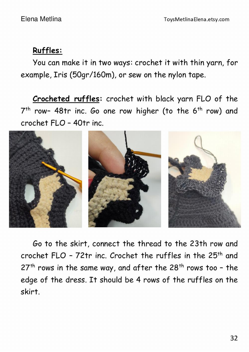 Crochet pattern «Doll with clothes », Girl doll crochet pattern with black outfit