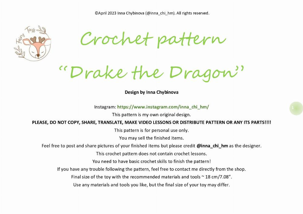 Crochet pattern “Drake the Dragon”