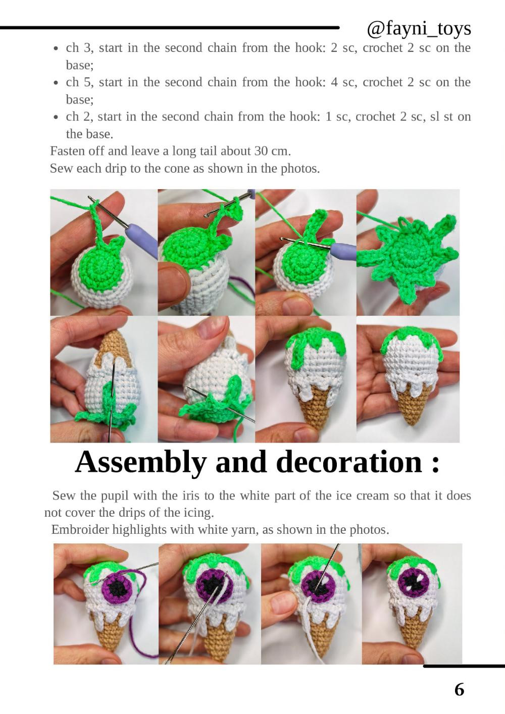 crochet pattern eye scream keychain