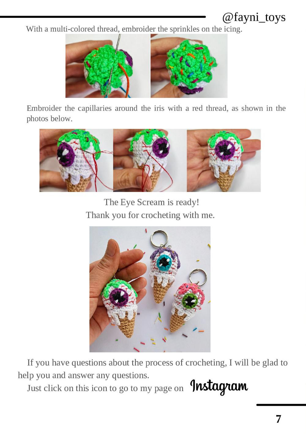 crochet pattern eye scream keychain