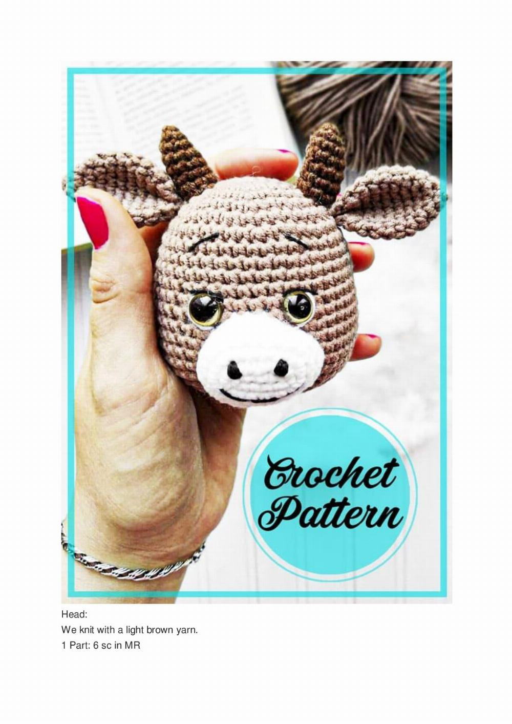 Crochet pattern for a cow wearing a bell