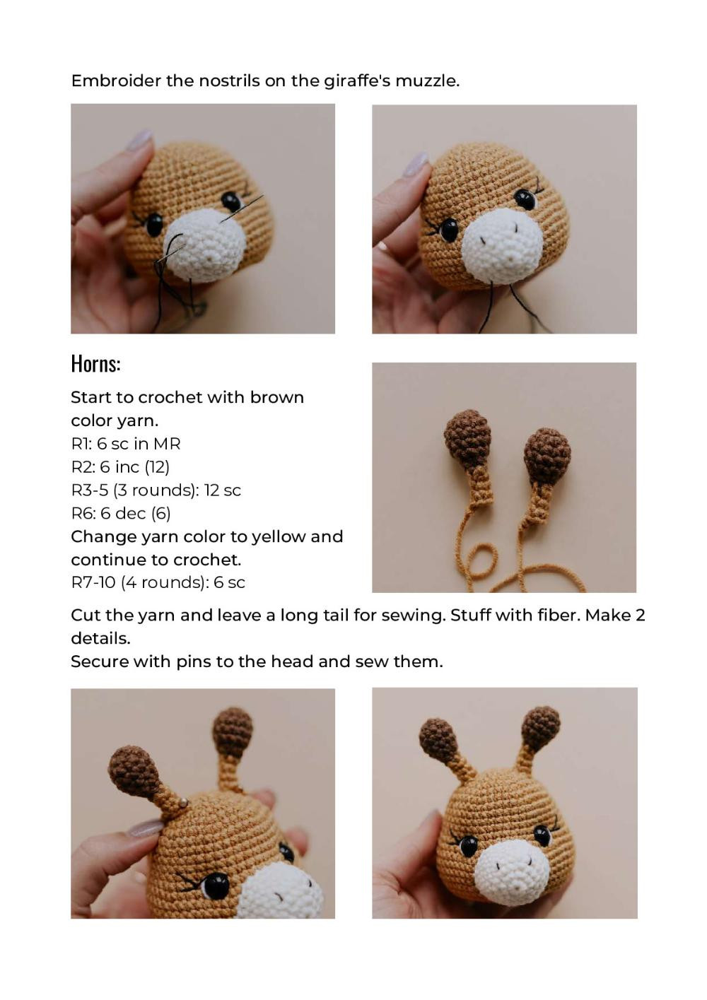 Crochet pattern for a giraffe wearing a scarf