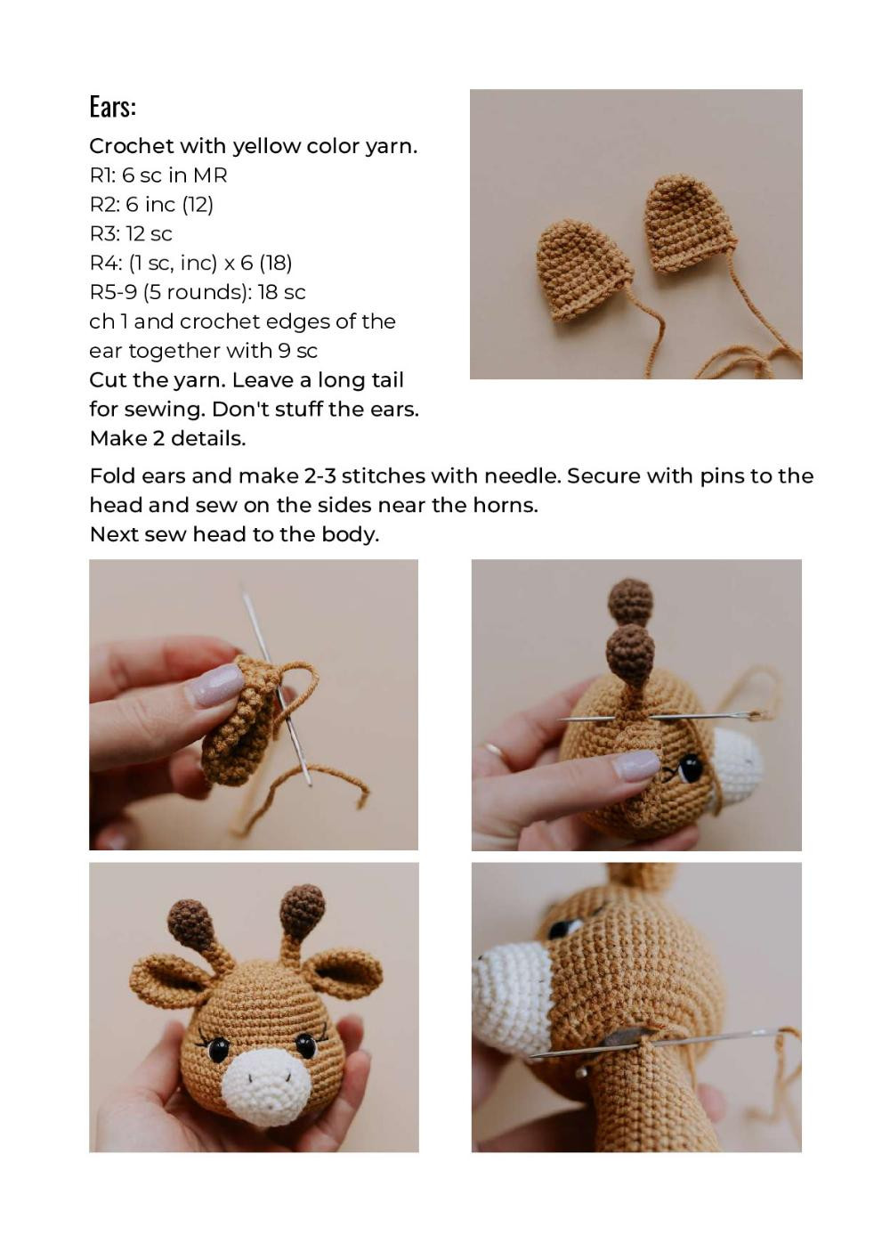 Crochet pattern for a giraffe wearing a scarf