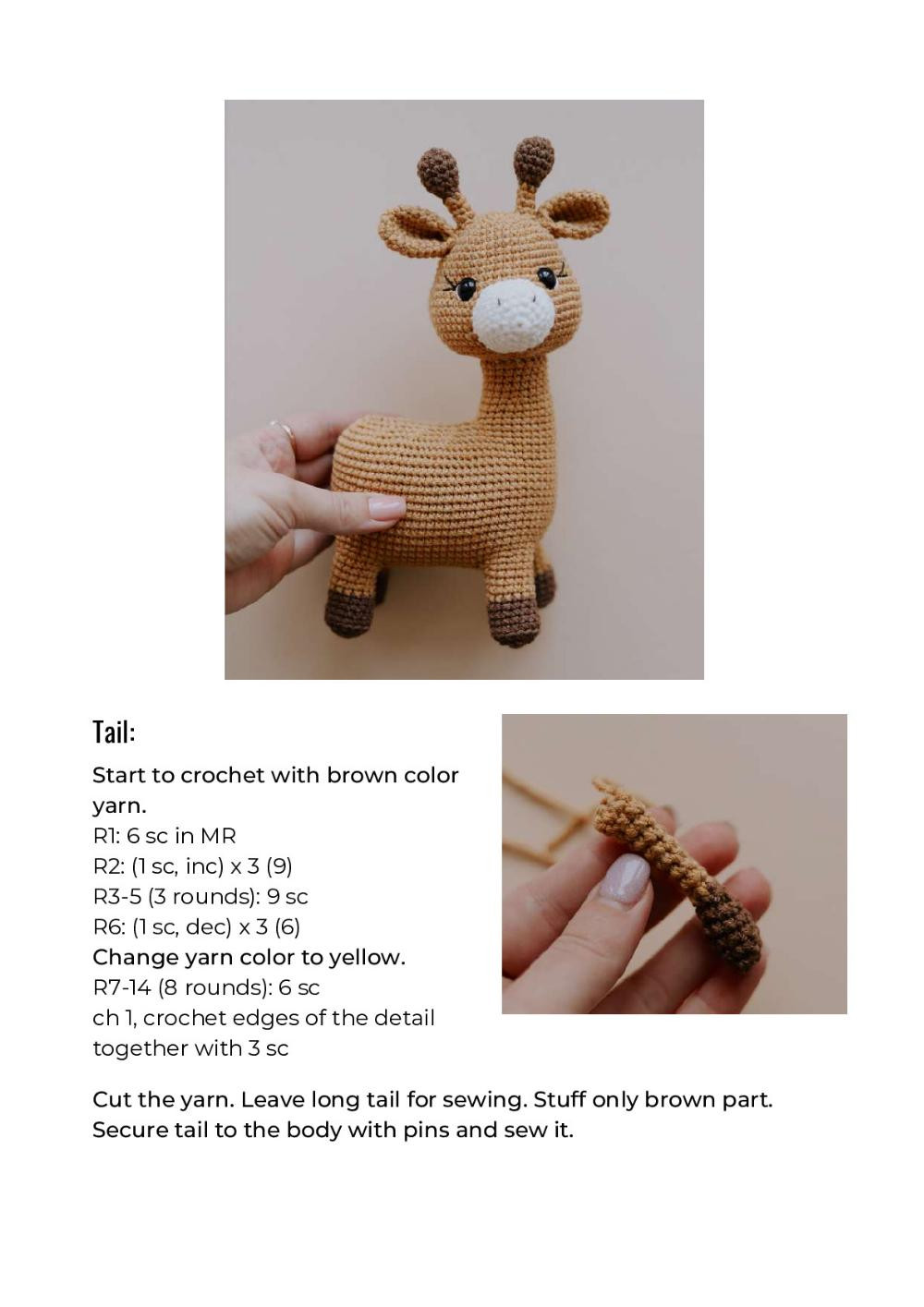 Crochet pattern for a giraffe wearing a scarf