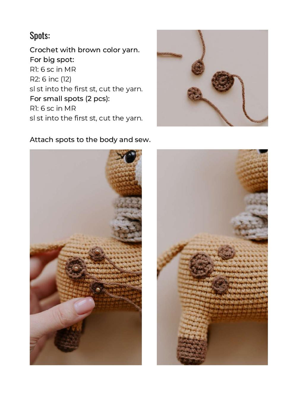 Crochet pattern for a giraffe wearing a scarf