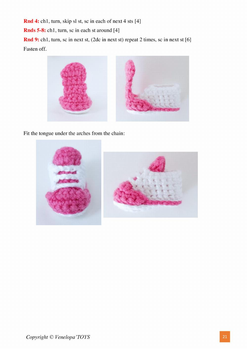 Crochet pattern for a girl doll wearing a flared overalls, a cap, and braided hair