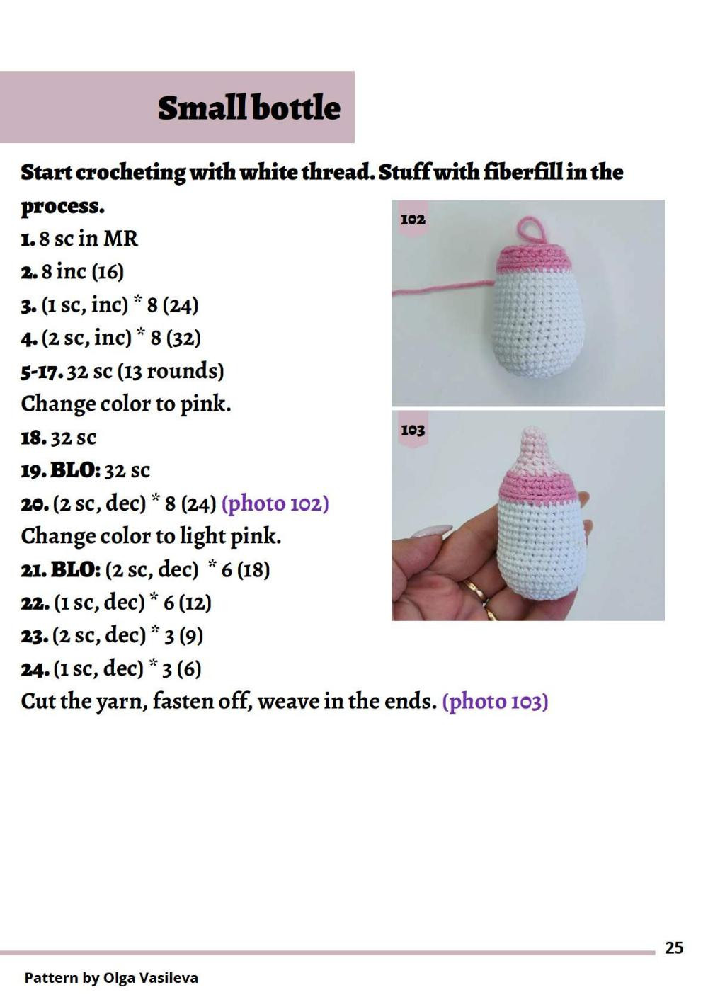 Crochet pattern for baby dolls and milk bottles