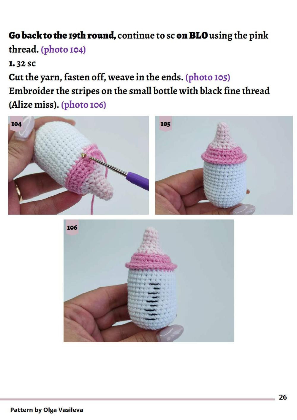 Crochet pattern for baby dolls and milk bottles