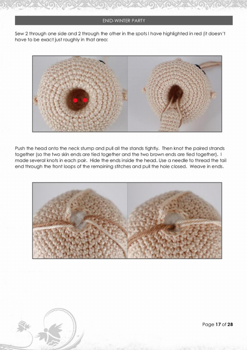 Crochet pattern for winter buds with pink hair and white dress