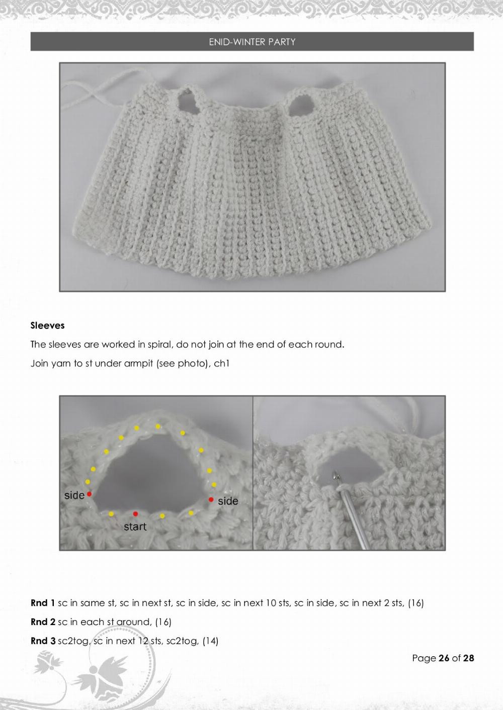 Crochet pattern for winter buds with pink hair and white dress