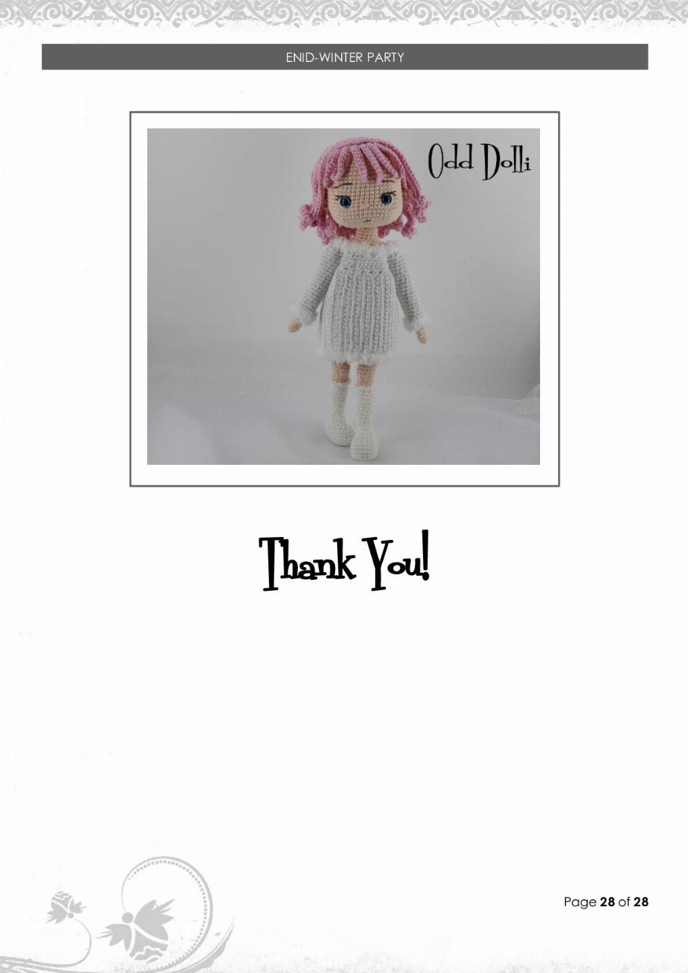 Crochet pattern for winter buds with pink hair and white dress