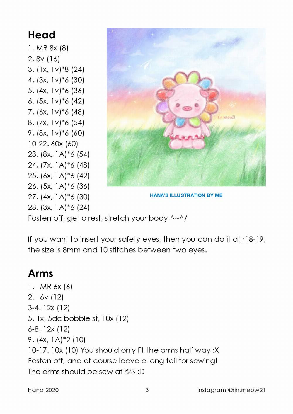 crochet pattern hana, Crochet pattern for a pink pig wearing a flower hat