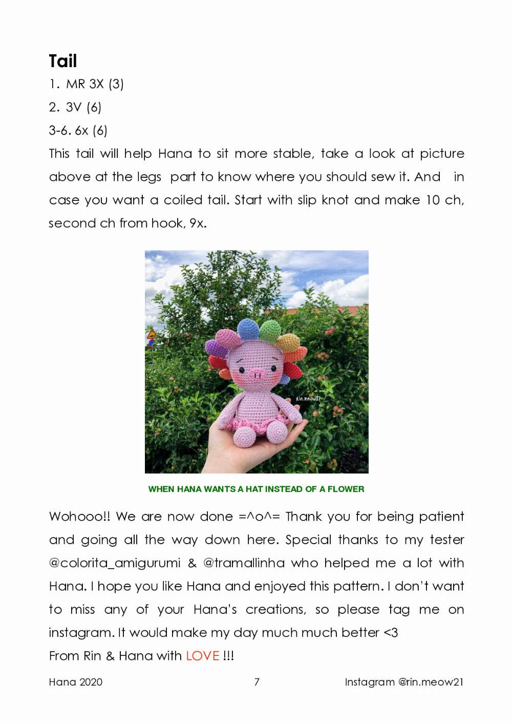 crochet pattern hana, Crochet pattern for a pink pig wearing a flower hat