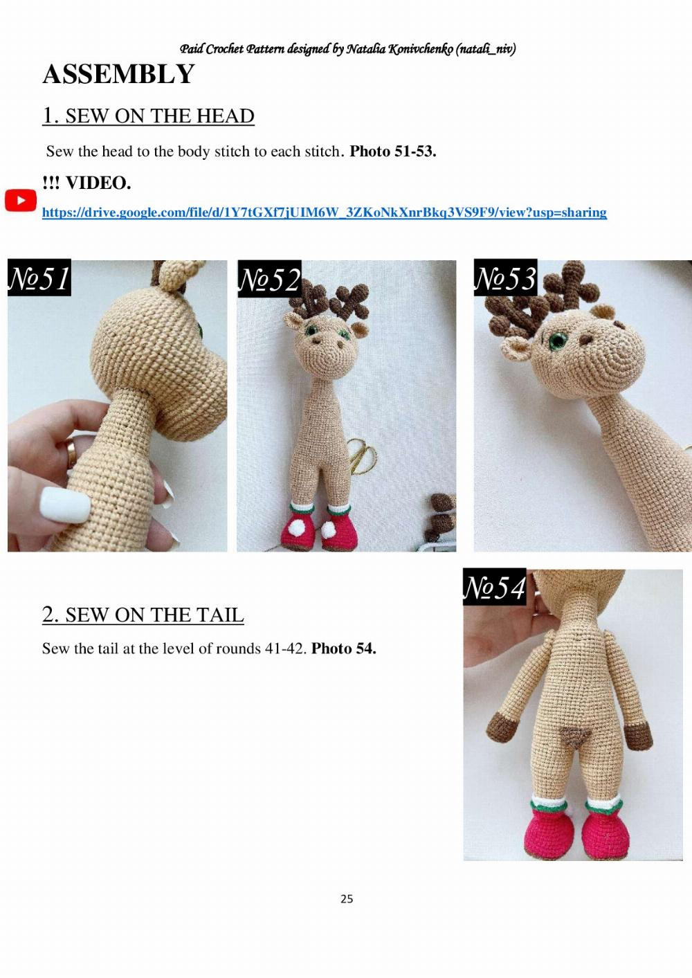 Crochet pattern of a deer wearing clothes and a scarf