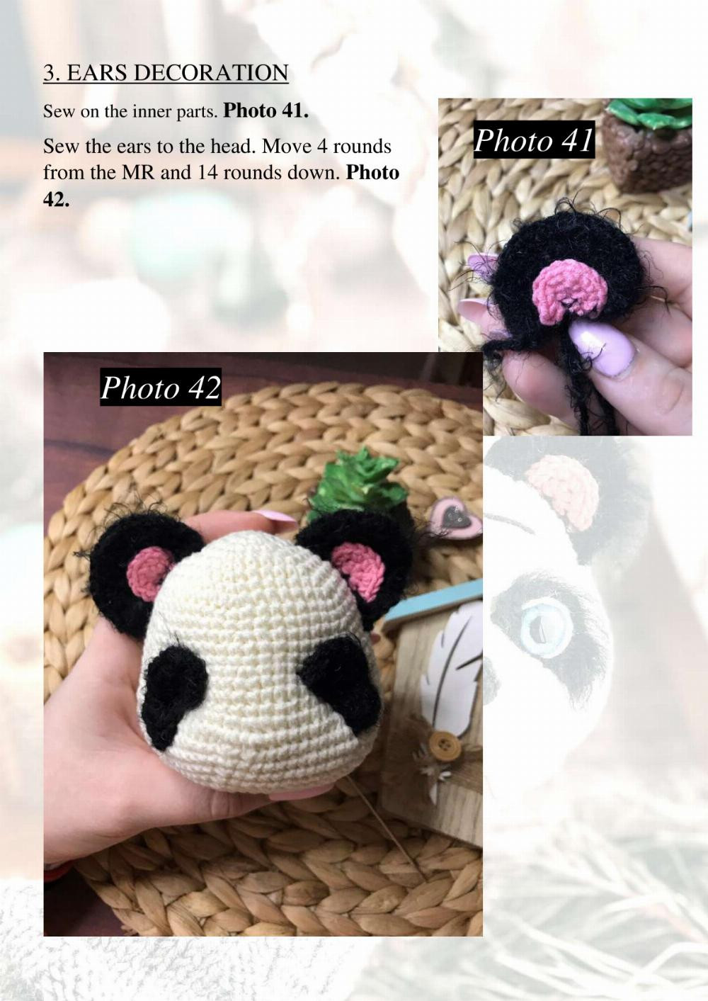 crochet pattern panda, panda wearing a dress and a mane of hair