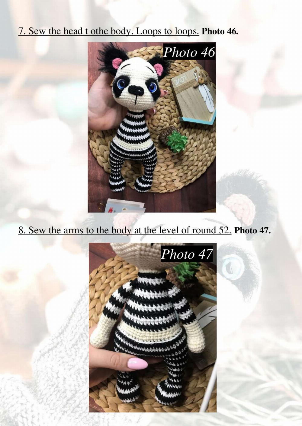 crochet pattern panda, panda wearing a dress and a mane of hair