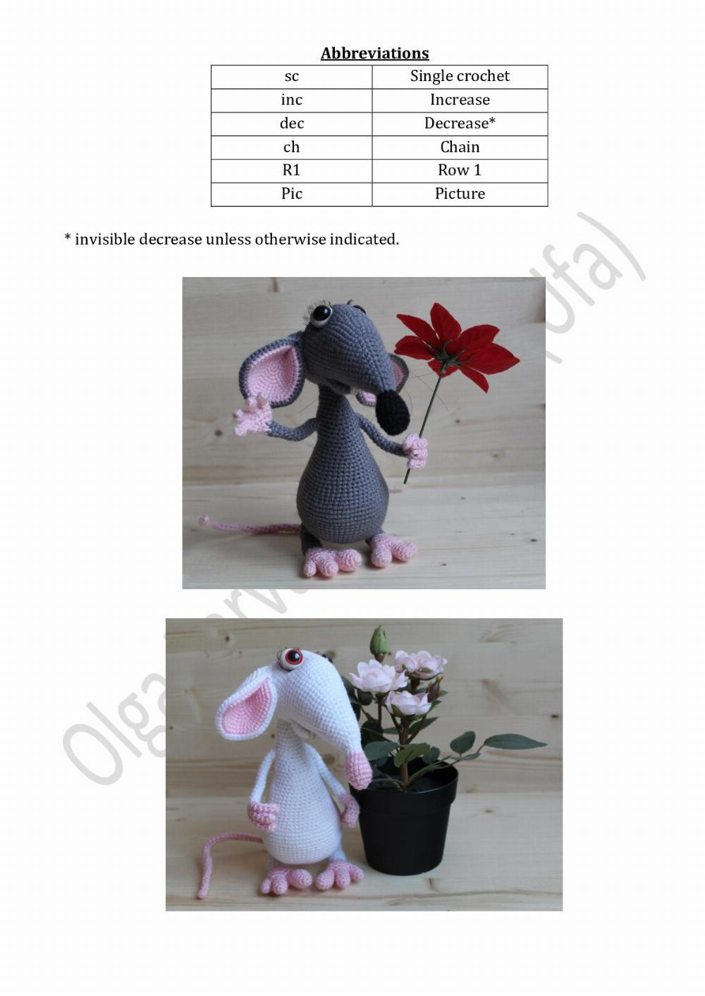 Crochet pattern RAT gray and white