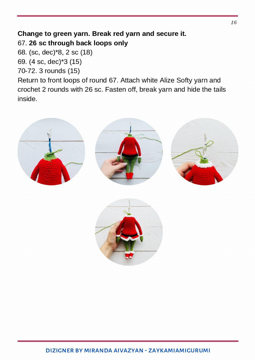 Crochet pattern The Grinchmas, Crochet pattern for a frog doll wearing a Santa suit