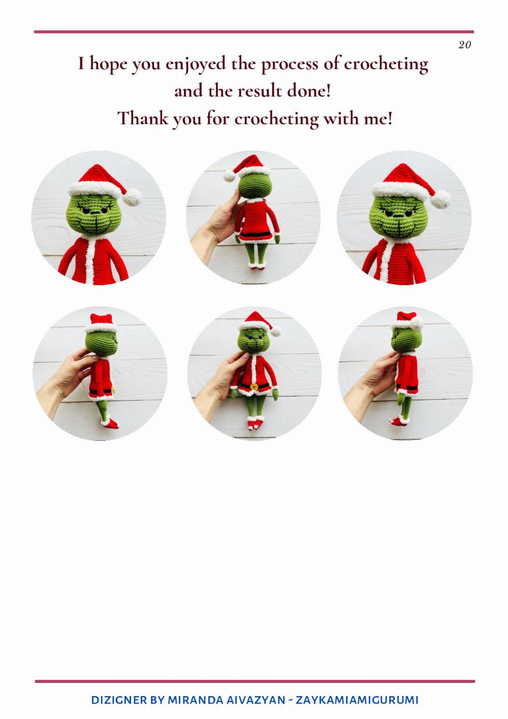 Crochet pattern The Grinchmas, Crochet pattern for a frog doll wearing a Santa suit