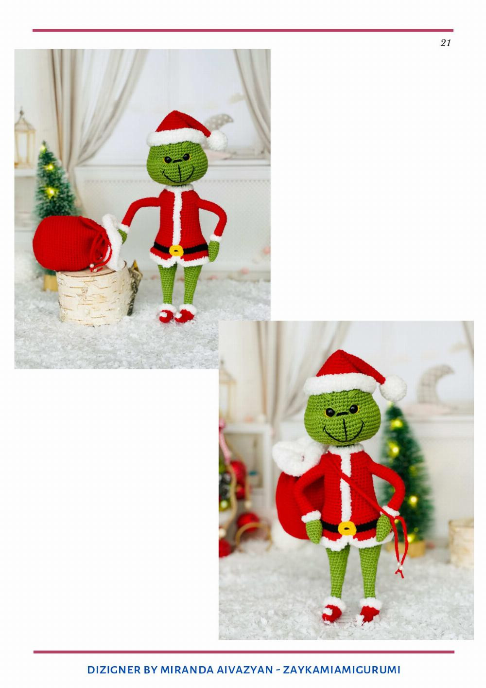 Crochet pattern The Grinchmas, Crochet pattern for a frog doll wearing a Santa suit