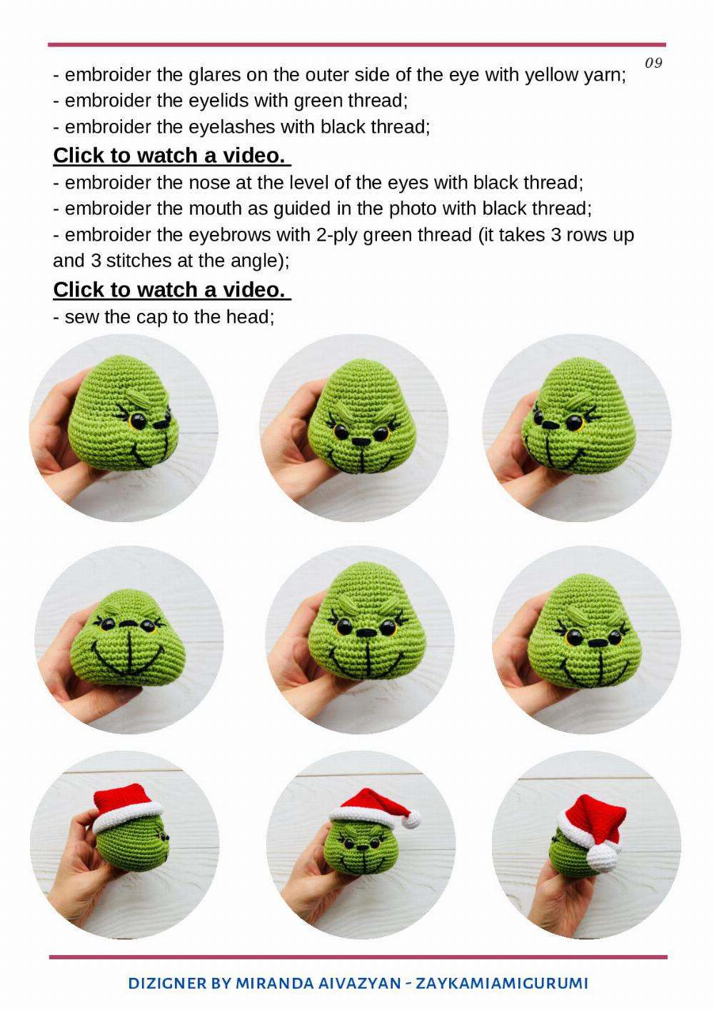 Crochet pattern The Grinchmas, Crochet pattern for a frog doll wearing a Santa suit