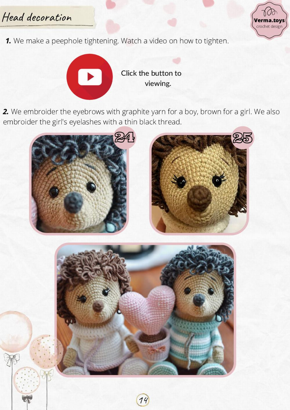 Crochet pattern toys hogs in love, hedgehogs