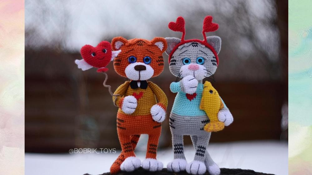 Crochet toy pattern Martin the cat and Anthony the tiger