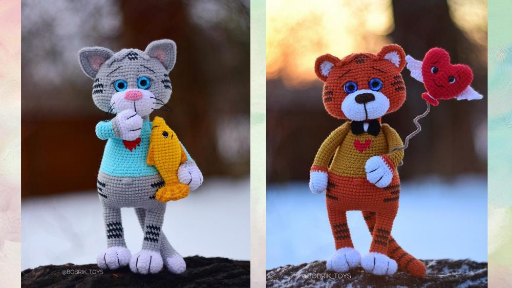 Crochet toy pattern Martin the cat and Anthony the tiger