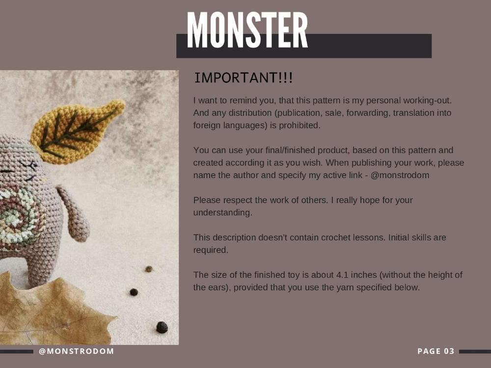 Crocheting description Assembly and design Autumn monster