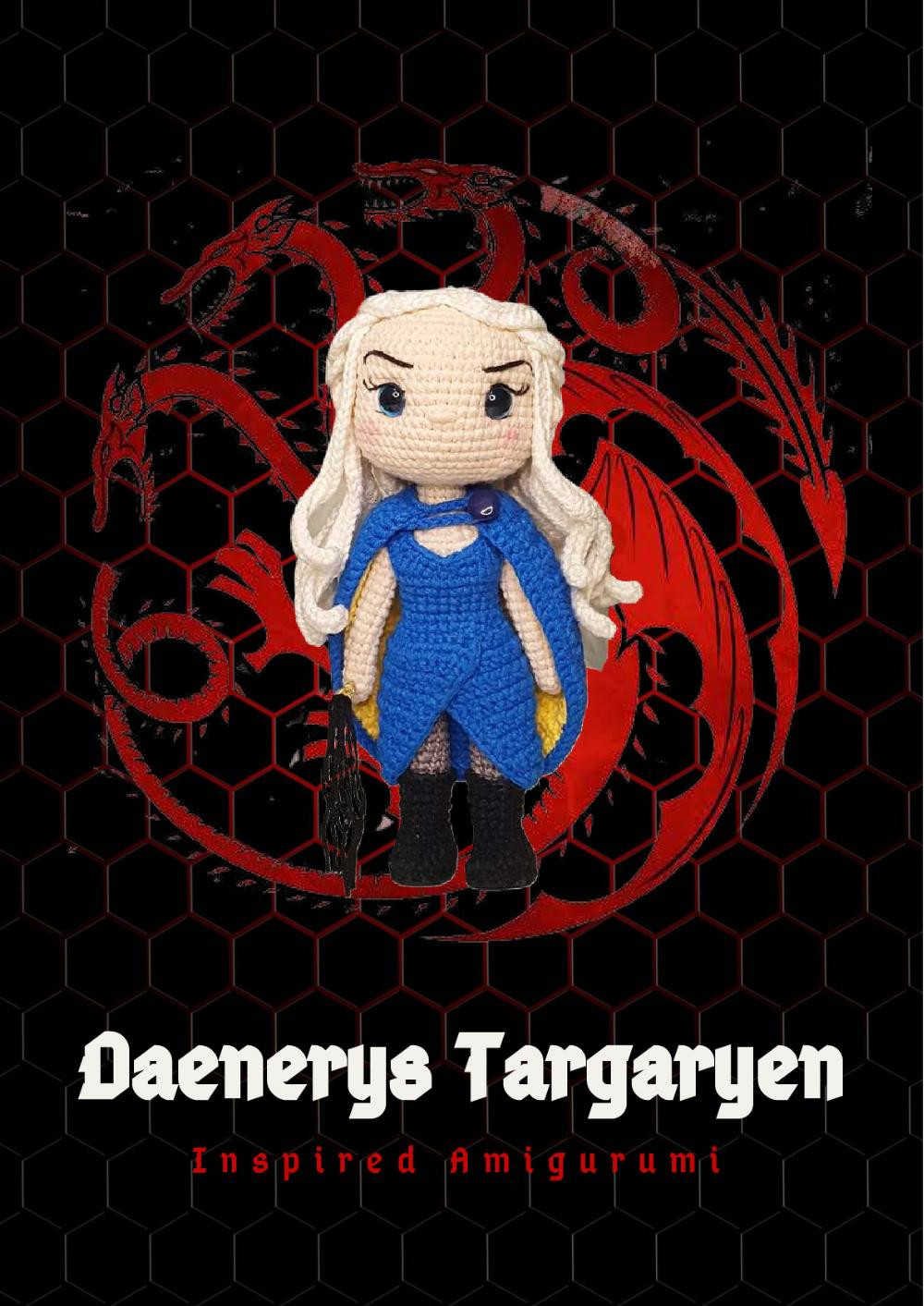 Daenerys Targaryen DIGITAL PATTERN, Girl doll crochet pattern with white hair and blue dress