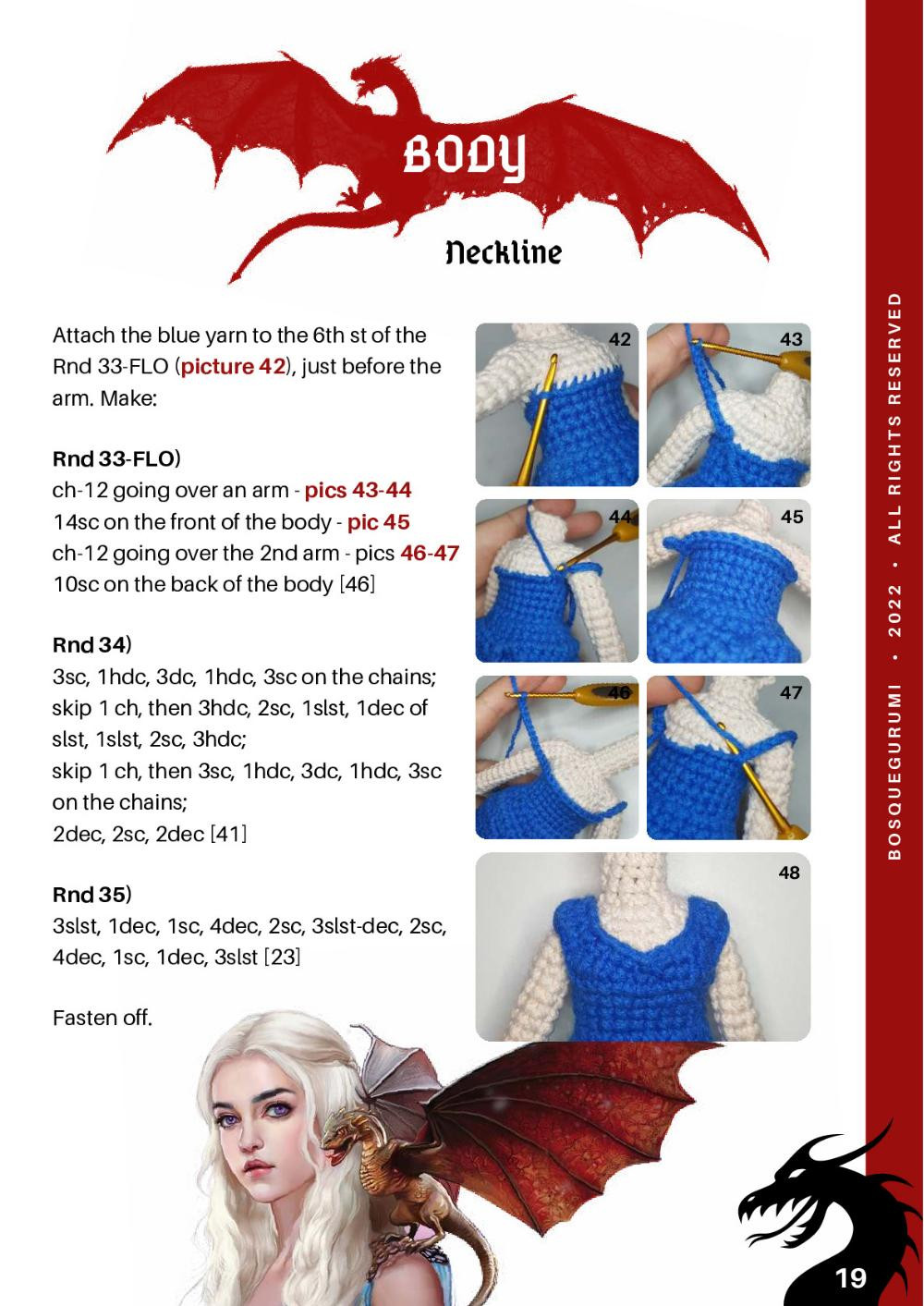 Daenerys Targaryen DIGITAL PATTERN, Girl doll crochet pattern with white hair and blue dress