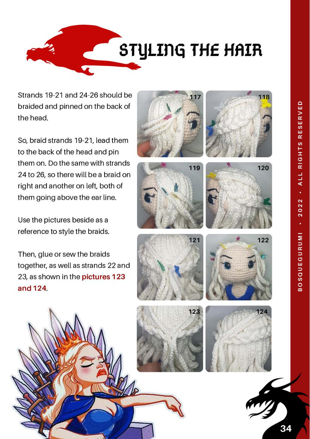 Daenerys Targaryen DIGITAL PATTERN, Girl doll crochet pattern with white hair and blue dress