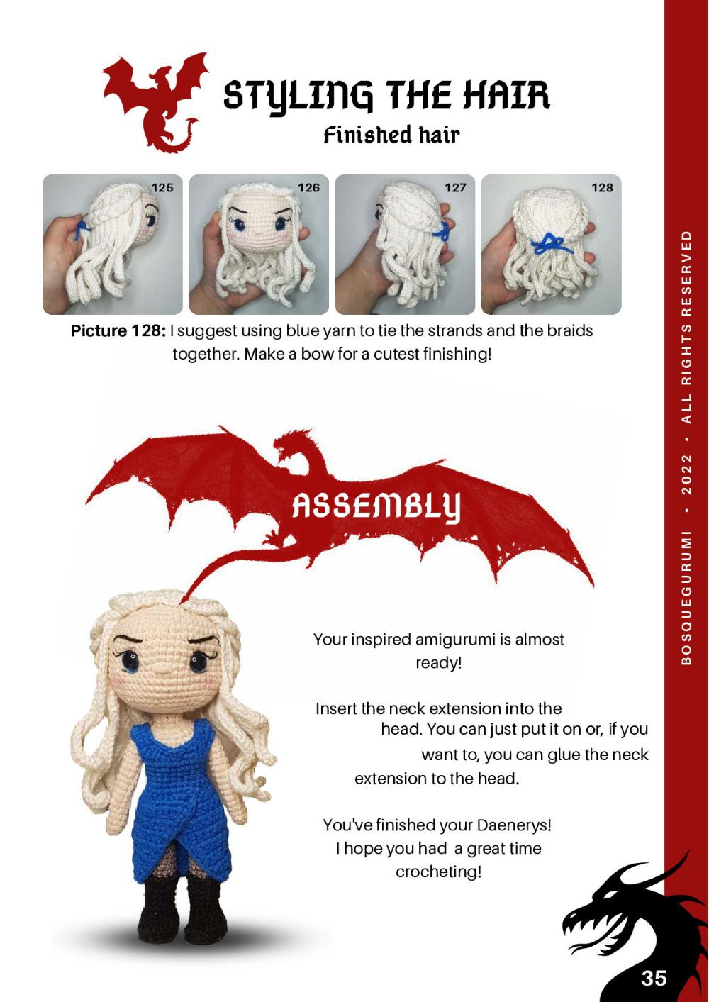 Daenerys Targaryen DIGITAL PATTERN, Girl doll crochet pattern with white hair and blue dress